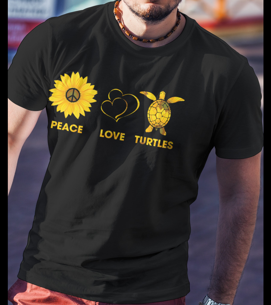 Peace Love Turtles Sunflower Heart Turtle T-Shirt