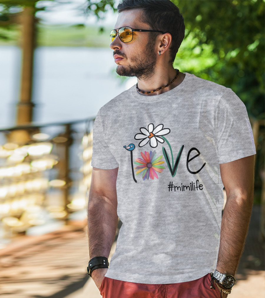 Love Mimi Life Floral Design With Bluebird And Colorful Flowers T-Shirt