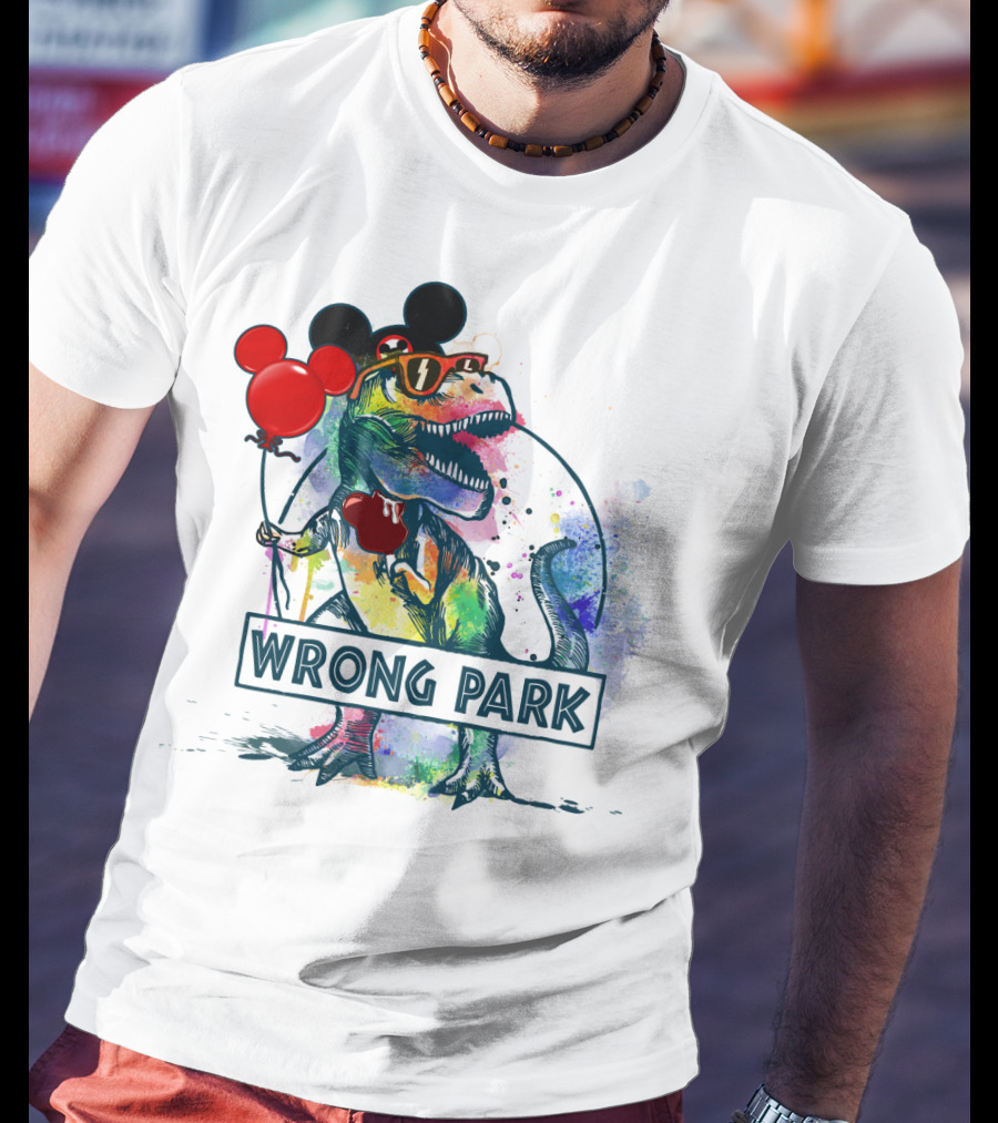 Wrong Park T Rex With Mickey Ears And Balloon T-Shirt