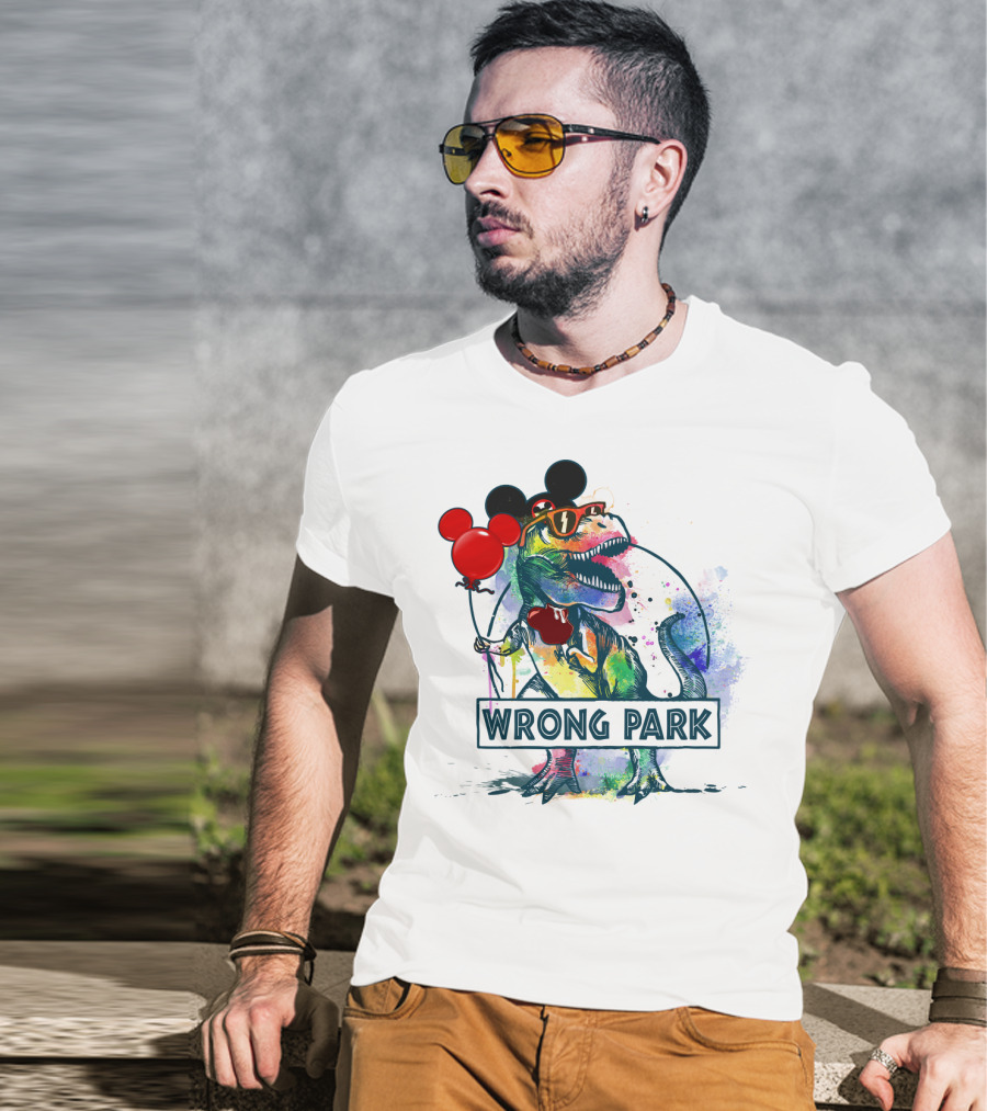 Wrong Park T Rex With Mickey Ears And Balloon T-Shirt