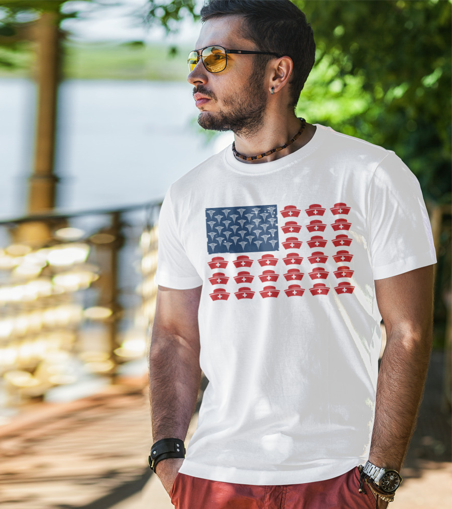 Caduceus Nurse Caps National Flag T-Shirt