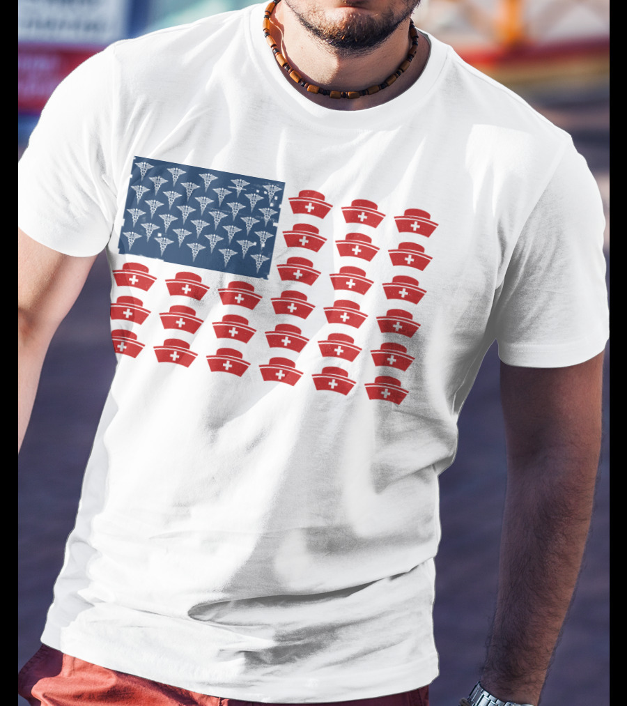 Caduceus Nurse Caps National Flag T-Shirt