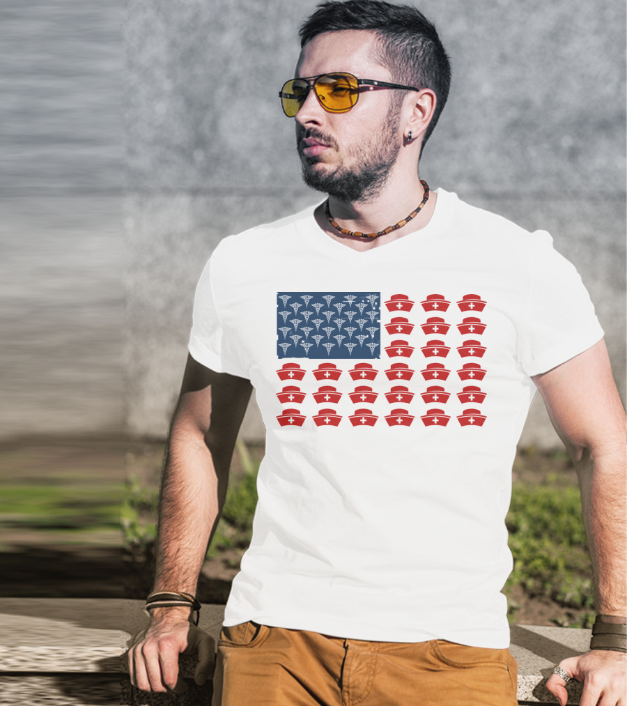 Caduceus Nurse Caps National Flag T-Shirt