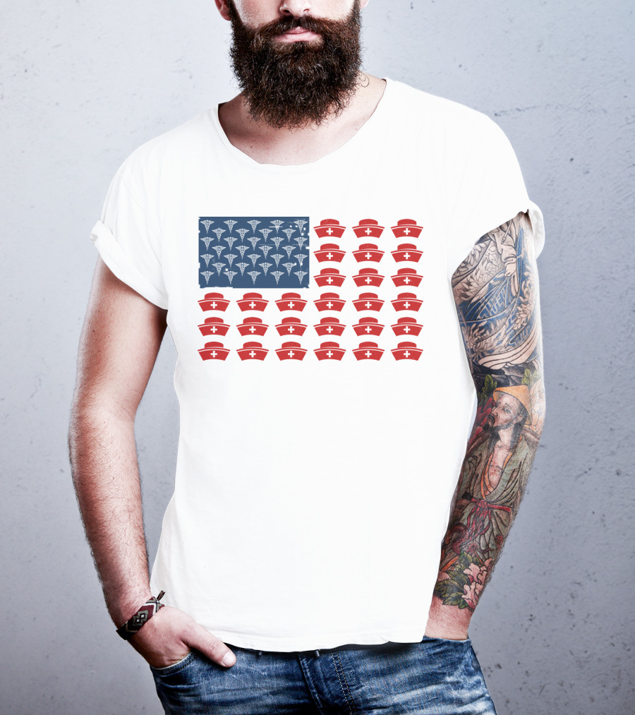 Caduceus Nurse Caps National Flag T-Shirt