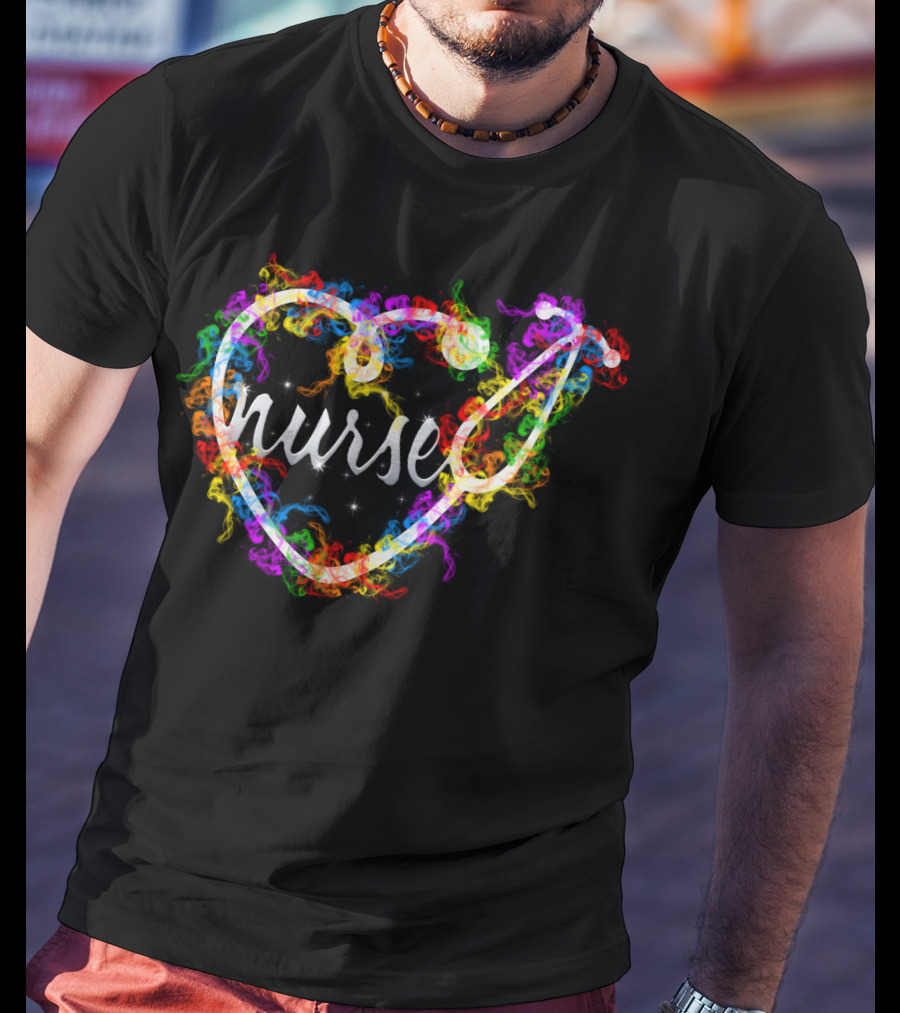 Nurse Heart Stethoscope Colorful Smoke T-Shirt