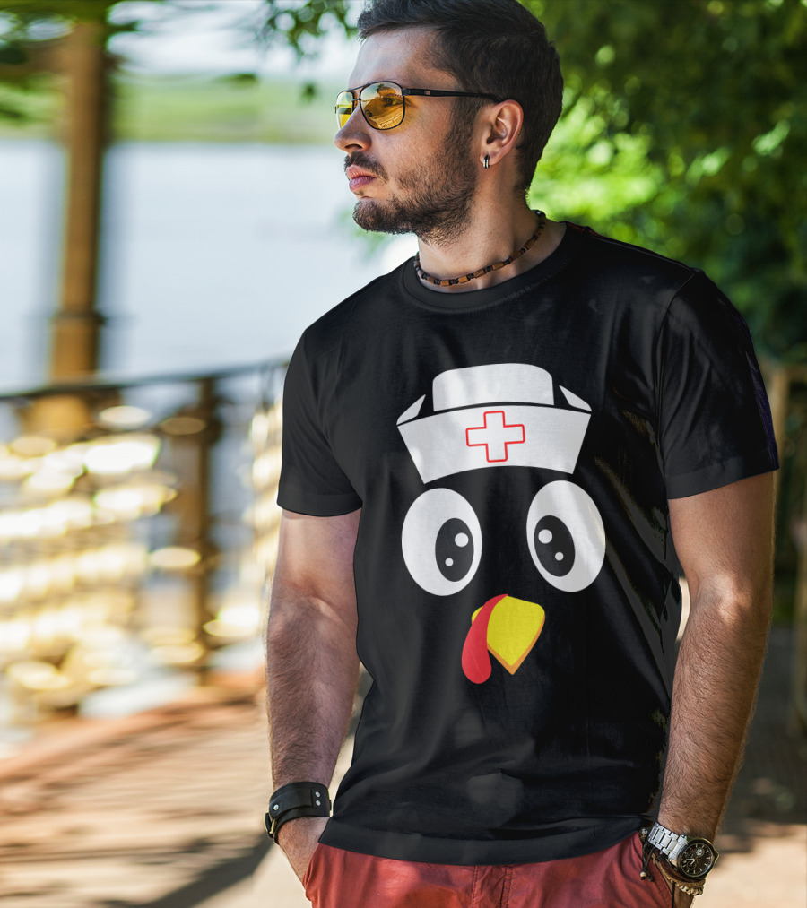 Turkey Nurse Cute Cartoon Face With Medical Hat T-Shirt