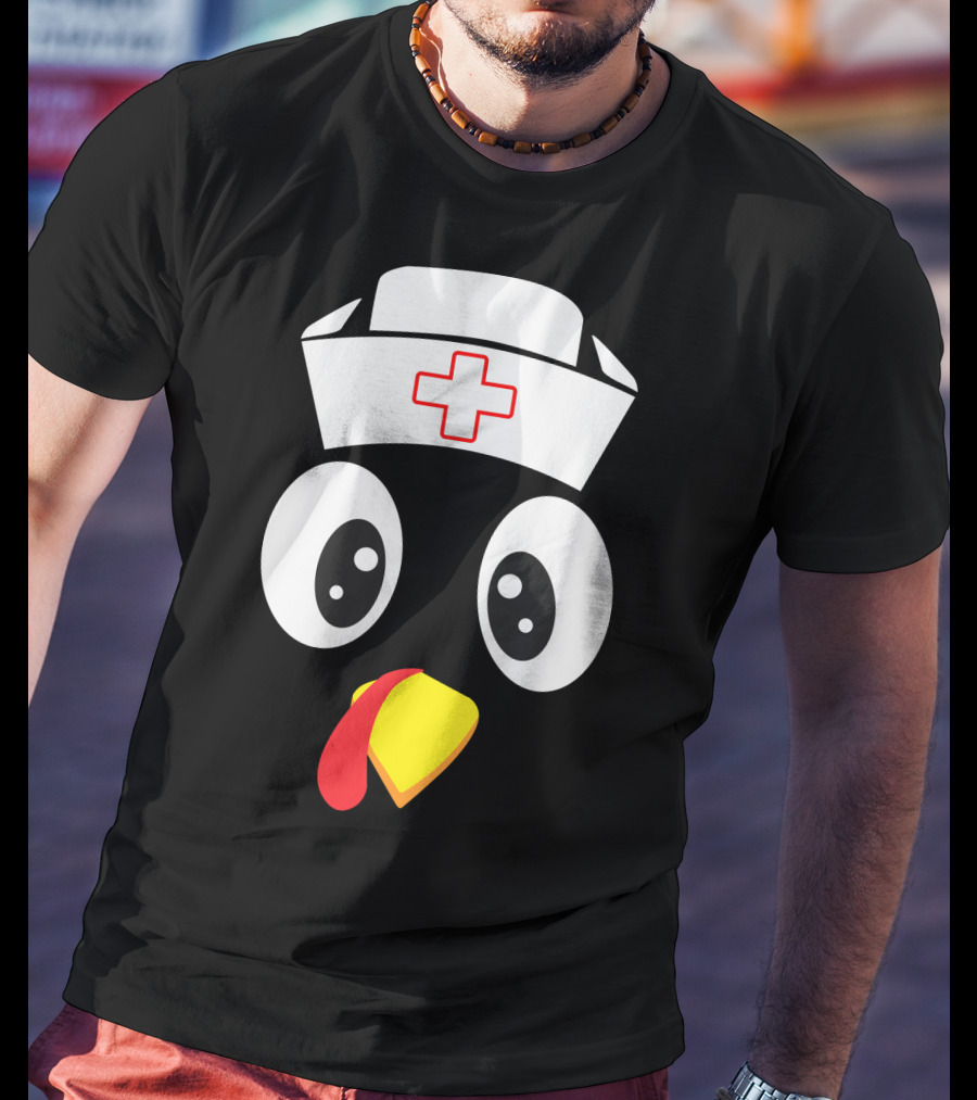 Turkey Nurse Cute Cartoon Face With Medical Hat T-Shirt
