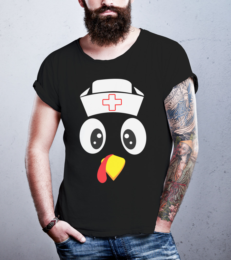 Turkey Nurse Cute Cartoon Face With Medical Hat T-Shirt