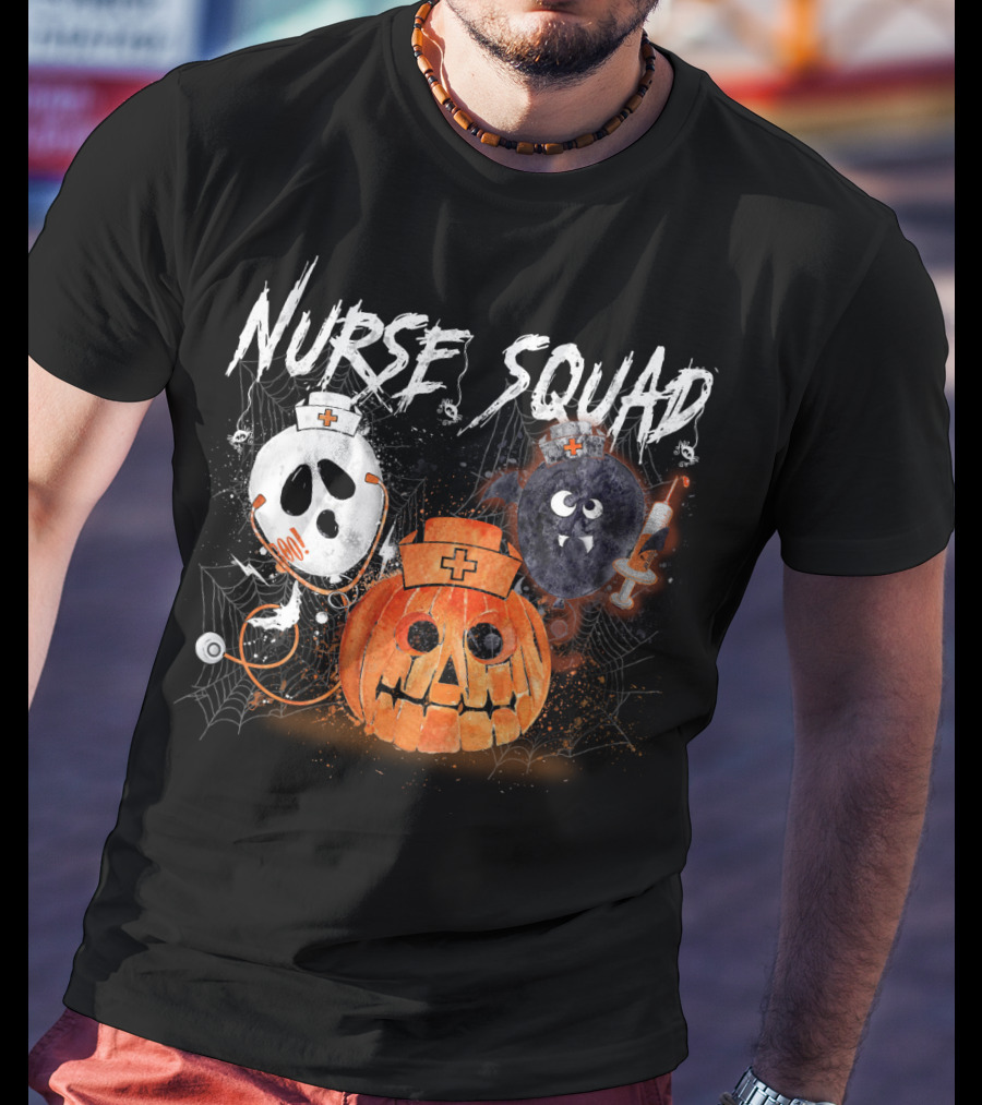 Nurse Squad Halloween Pumpkin Ghost Bat Vampire T-Shirt
