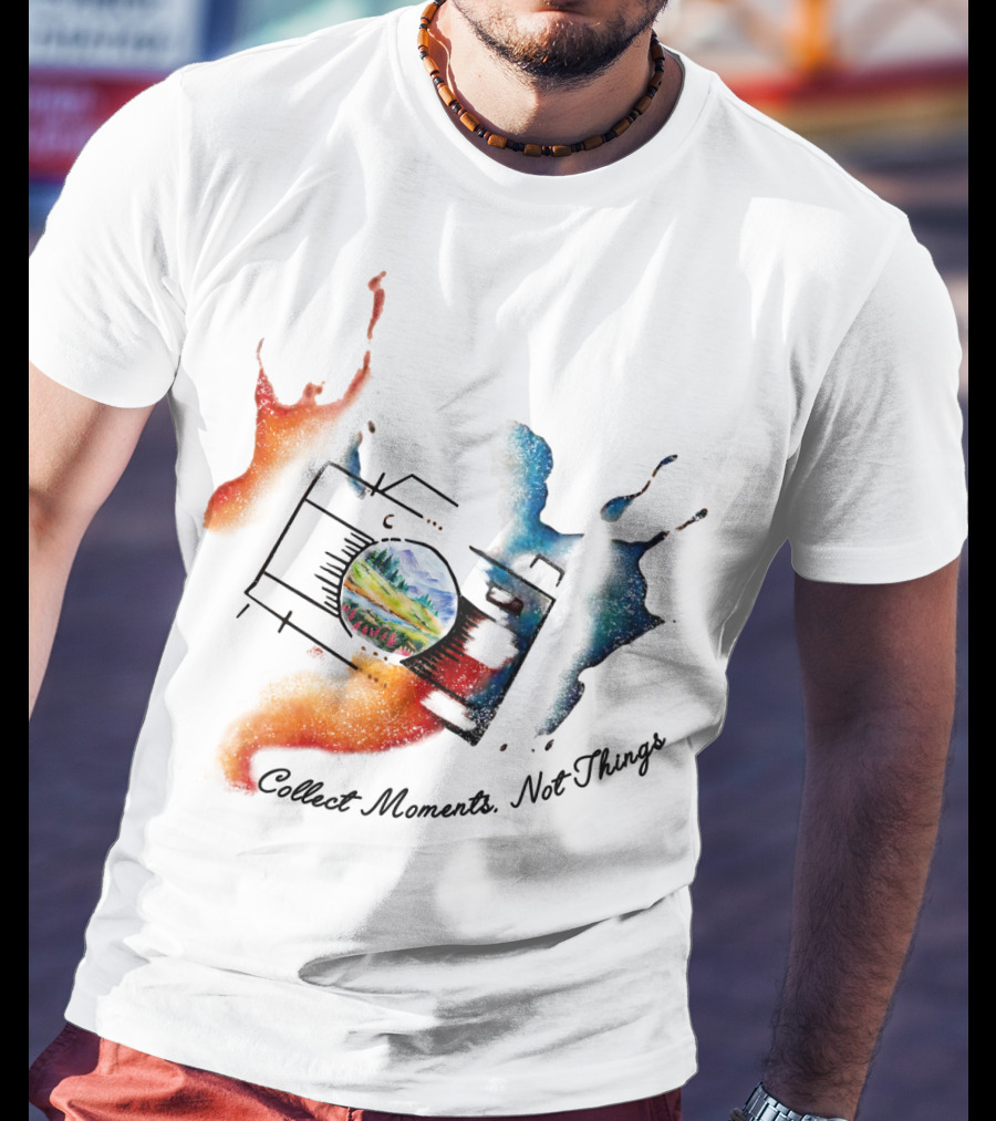 Collect Moments Not Things Camera Nature Landscape Watercolor Splash T-Shirt