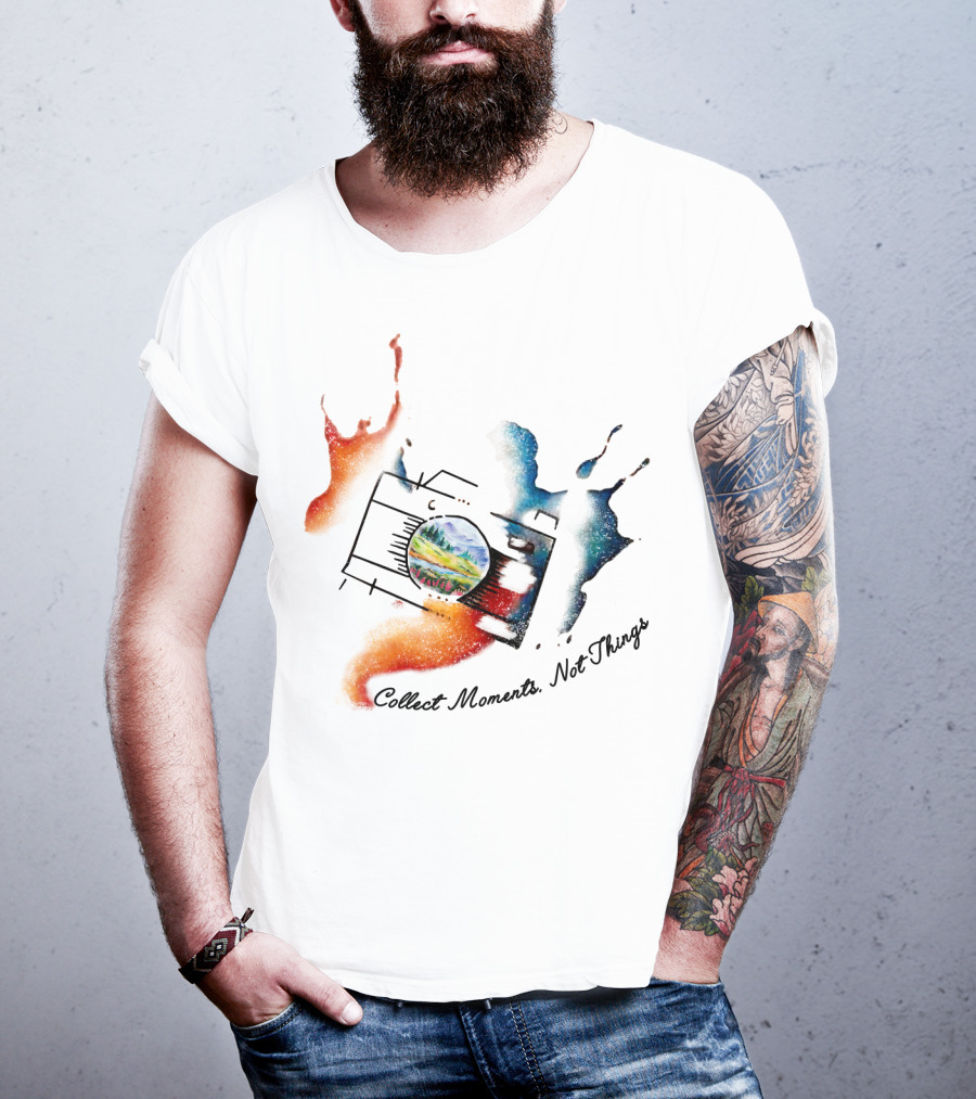 Collect Moments Not Things Camera Nature Landscape Watercolor Splash T-Shirt