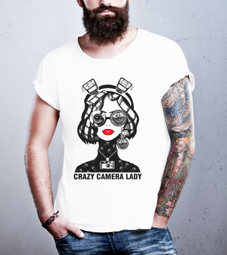 CRAZY CAMERA LADY Photography Enthusiast Quirky T-Shirt