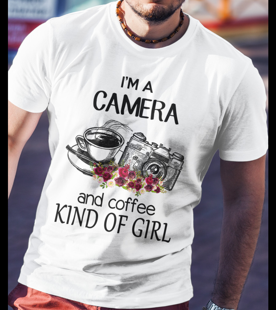 I'm A Camera And Coffee Kind Of Girl With Vintage Camera And Floral Accents T-Shirt