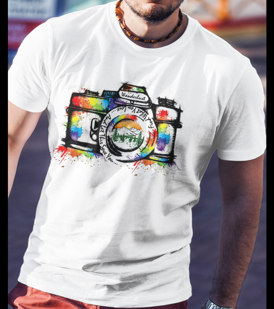 Wanderlust Camera Color Adventure Awaits Mountains T-Shirt