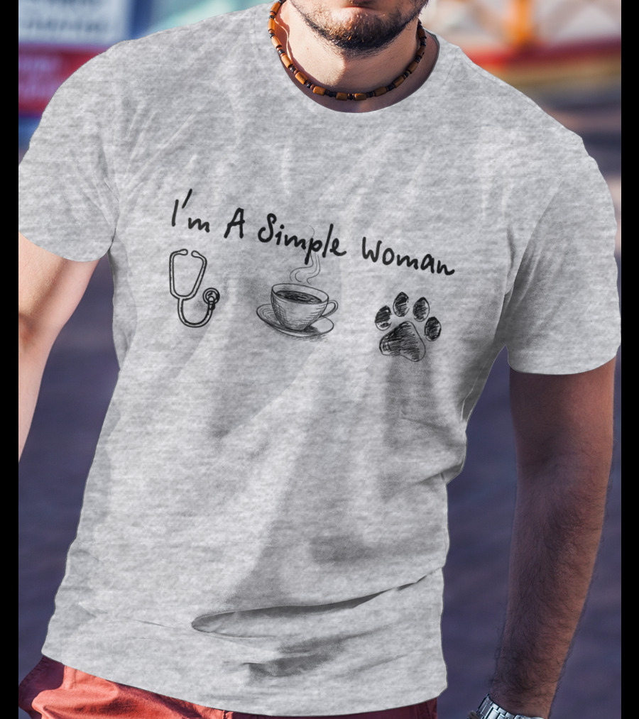 I'm A Simple Woman Stethoscope Coffee Paw Prints T-Shirt