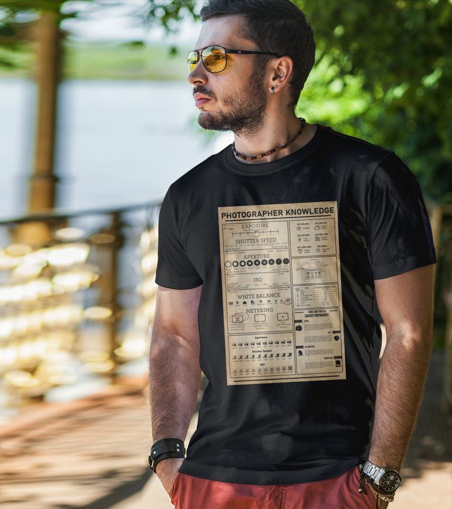 Photographer Knowledge Exposure Shutter Speed Aperture ISO White Balance Metering Concert Photography Guide T-Shirt