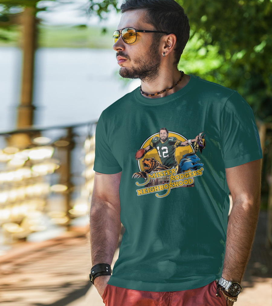 Mister Rodgers Neighborhood Go Pack Football Lions And Bears T-Shirt