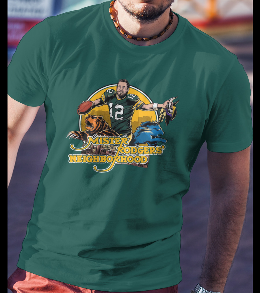 Mister Rodgers Neighborhood Go Pack Football Lions And Bears T-Shirt