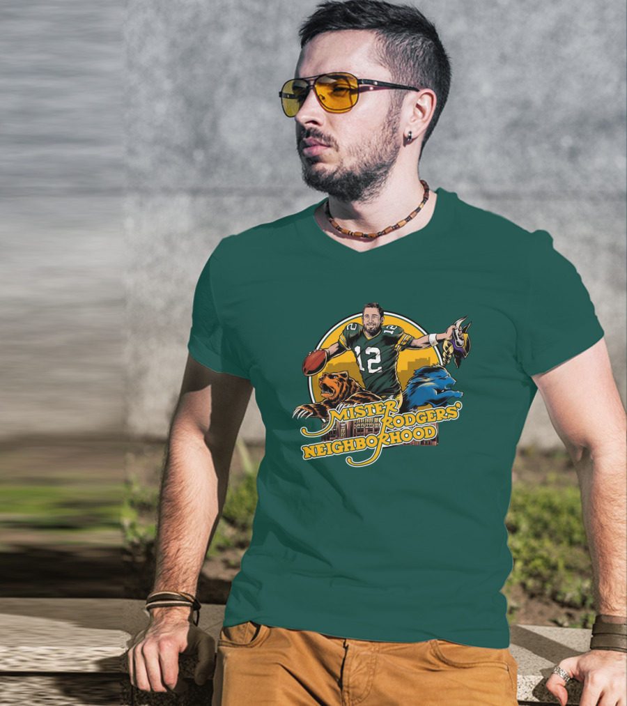 Mister Rodgers Neighborhood Go Pack Football Lions And Bears T-Shirt
