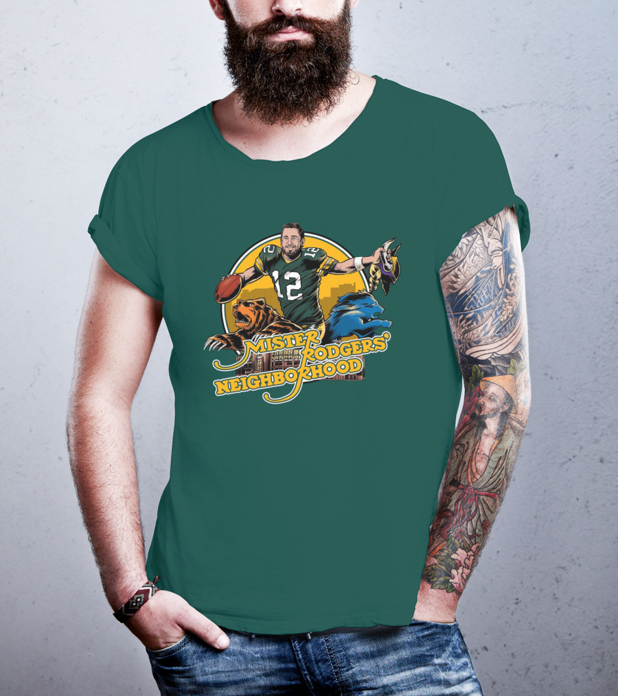 Mister Rodgers Neighborhood Go Pack Football Lions And Bears T-Shirt