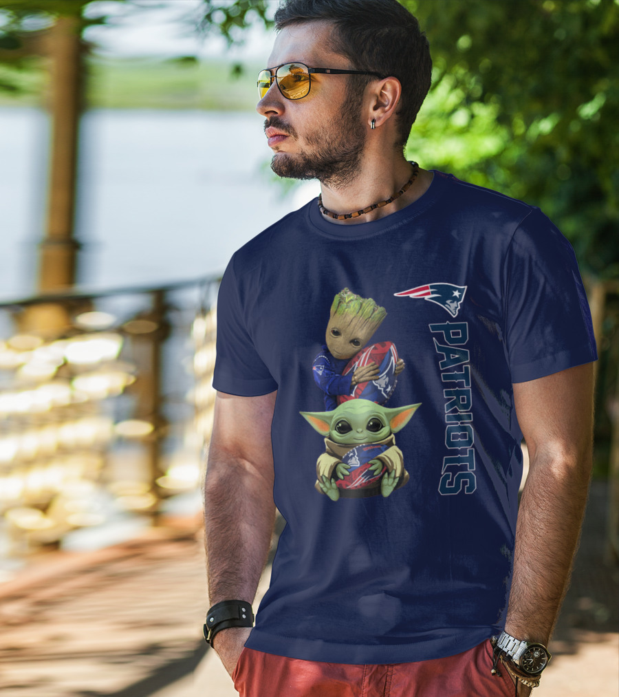 Patriots Groot And Baby Yoda With New England Football T-Shirt