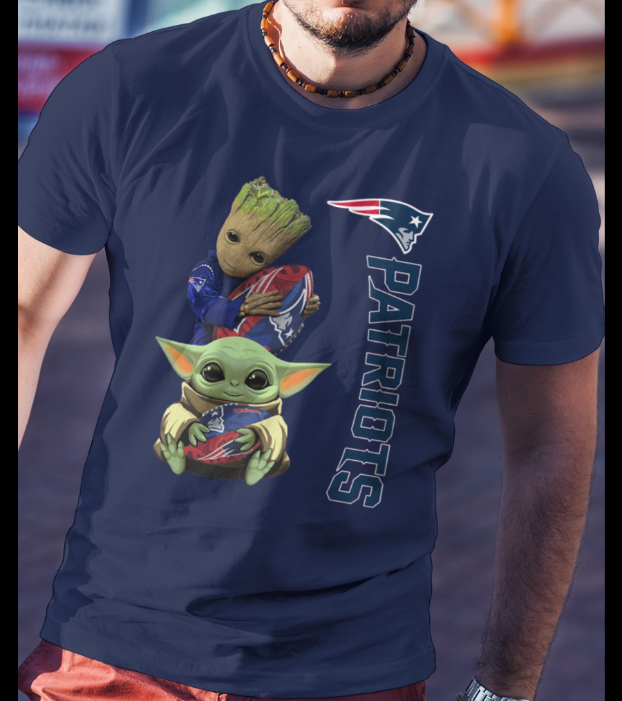 Patriots Groot And Baby Yoda With New England Football T-Shirt