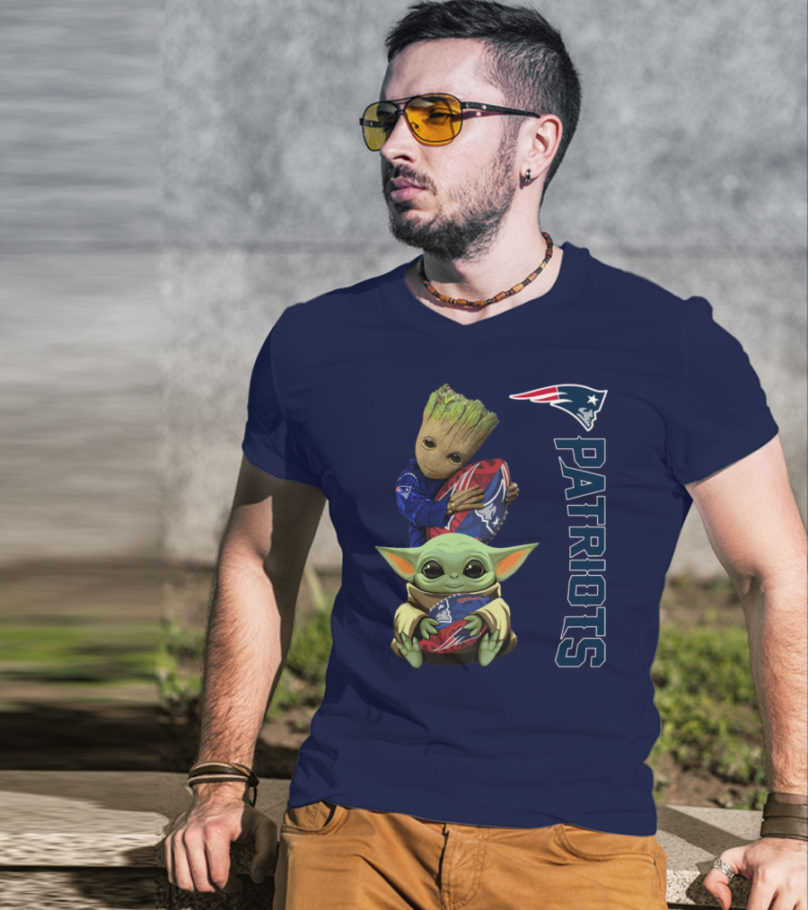 Patriots Groot And Baby Yoda With New England Football T-Shirt