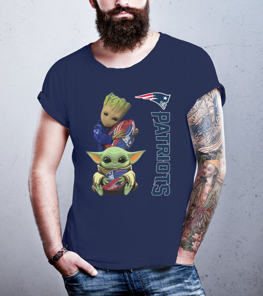 Patriots Groot And Baby Yoda With New England Football T-Shirt