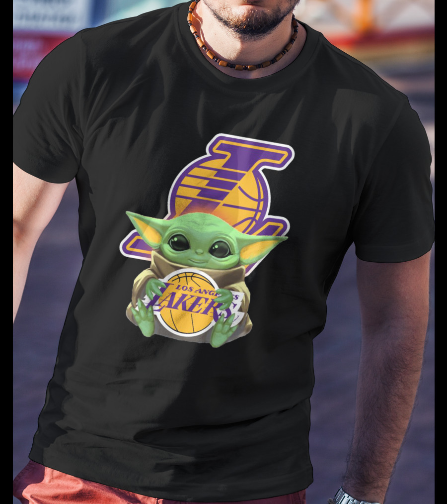 Los Angeles Lakers Baby Yoda Holding Basketball T-Shirt