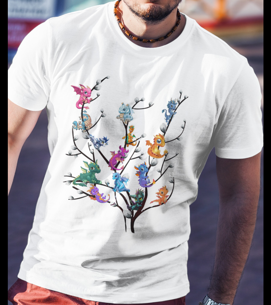 Dragons On Willow Branch With Colorful Baby Dragons T-Shirt