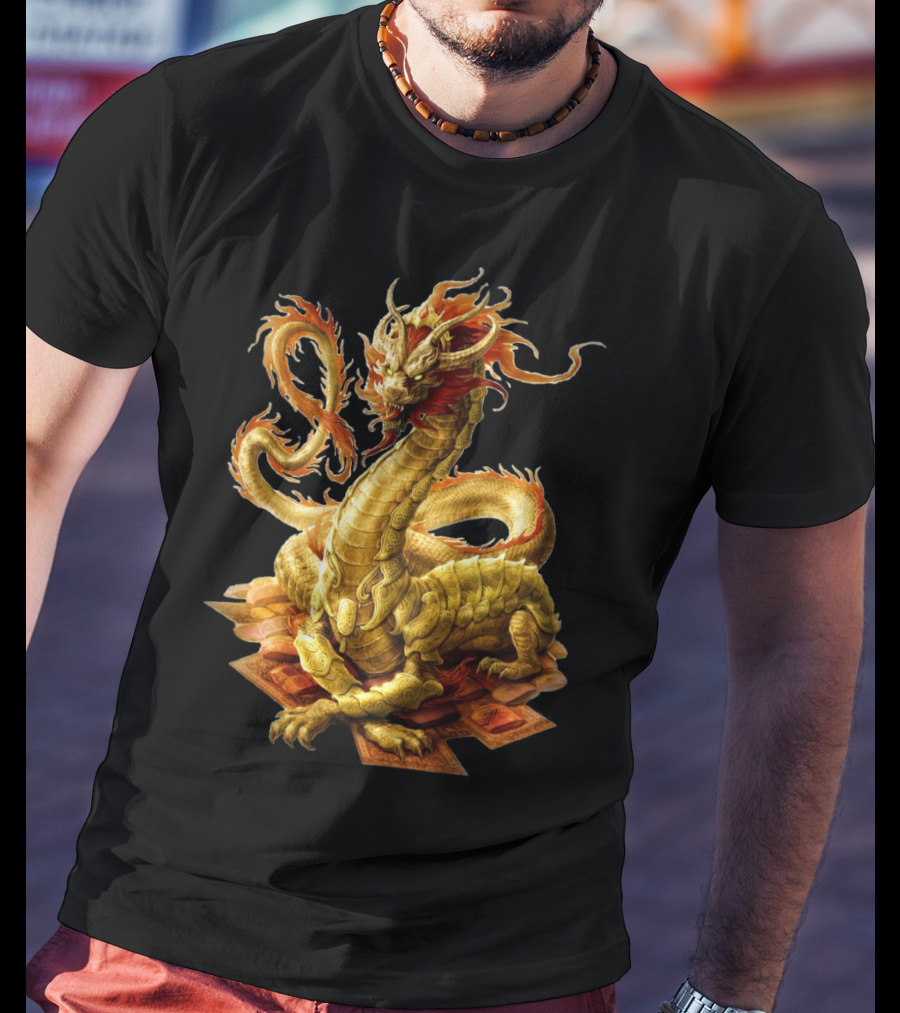 Chinese Dragon Golden Serpent Ember Glow T-Shirt
