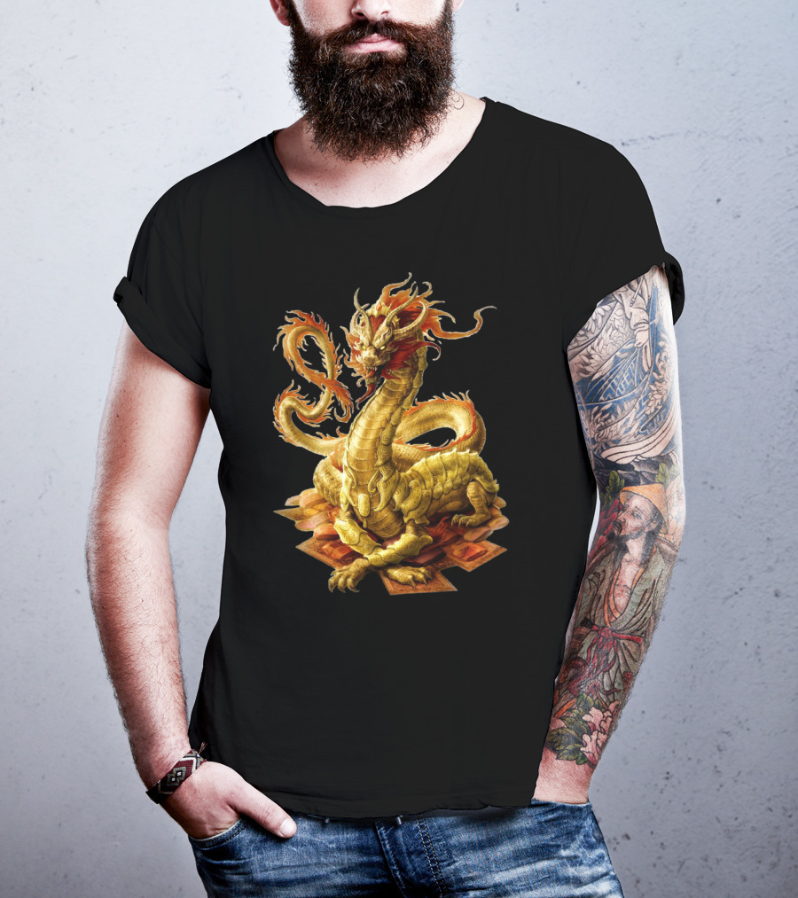 Chinese Dragon Golden Serpent Ember Glow T-Shirt