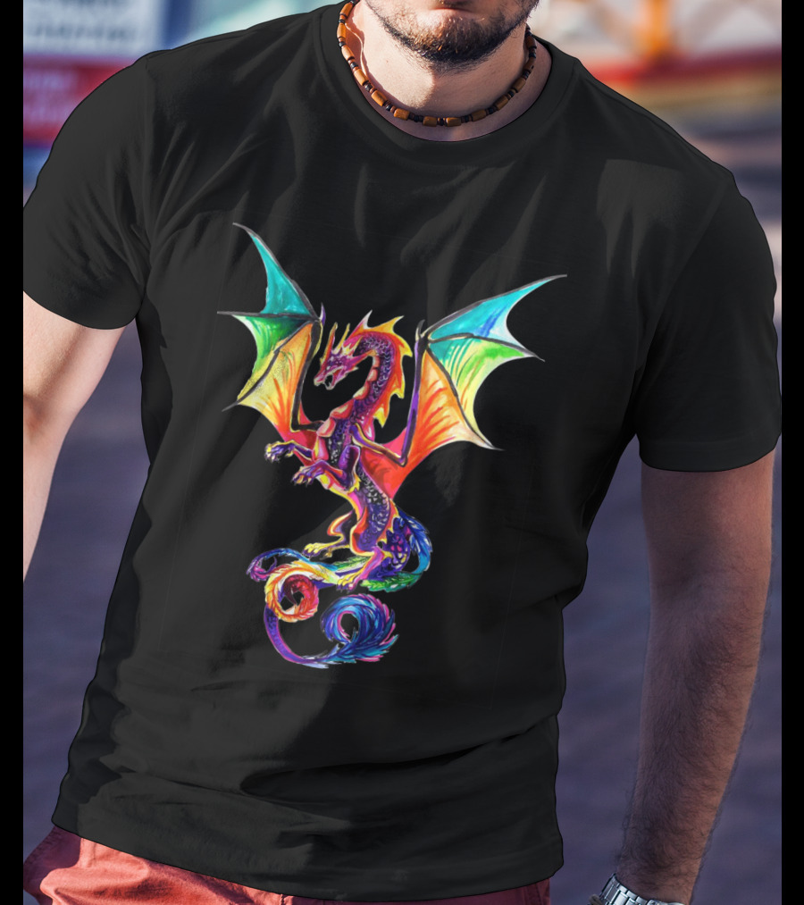 Colorful Rainbow Dragon Multicolored Wings T-Shirt