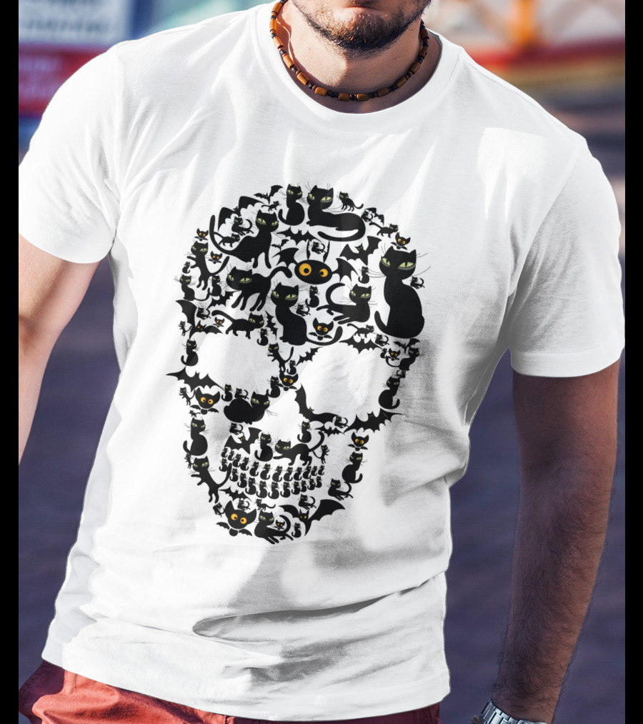 Skull Cats Black Cats And Bats Pattern SK01 T-Shirt