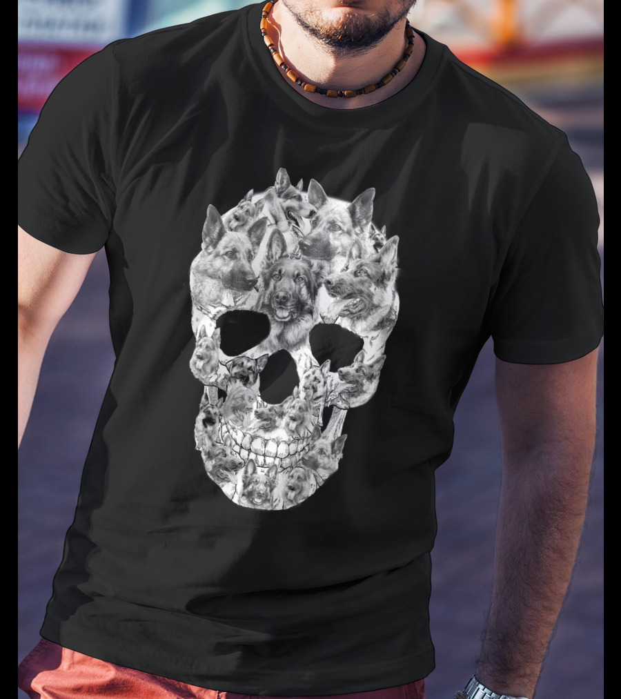 German Shepherd Skull Art Collage T-Shirt