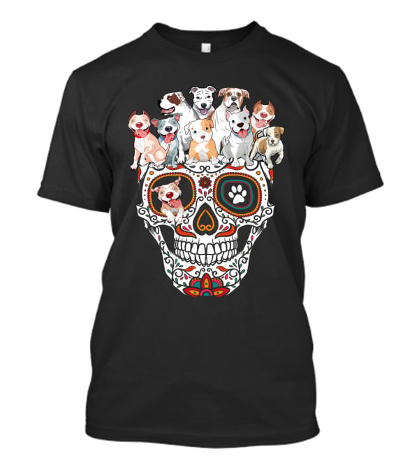 Pitbull Dog Sugar Skull T-Shirt