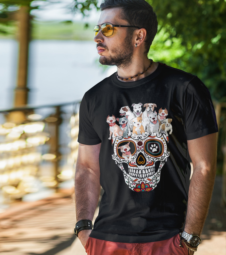 Pitbull Dog Sugar Skull T-Shirt