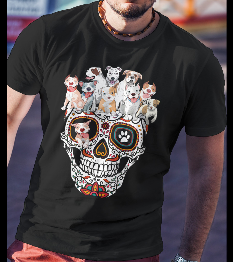 Pitbull Dog Sugar Skull T-Shirt
