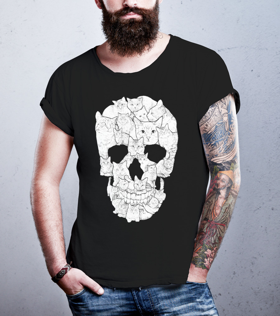Skull Cats Optical Illusion Cat Face Skull Compilation T-Shirt
