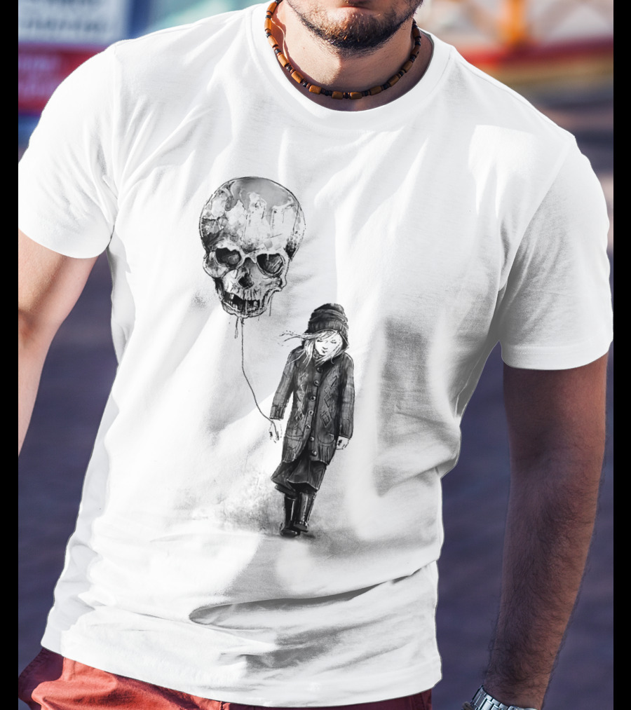 Skull Balloon Drifting With Somber Child T-Shirt