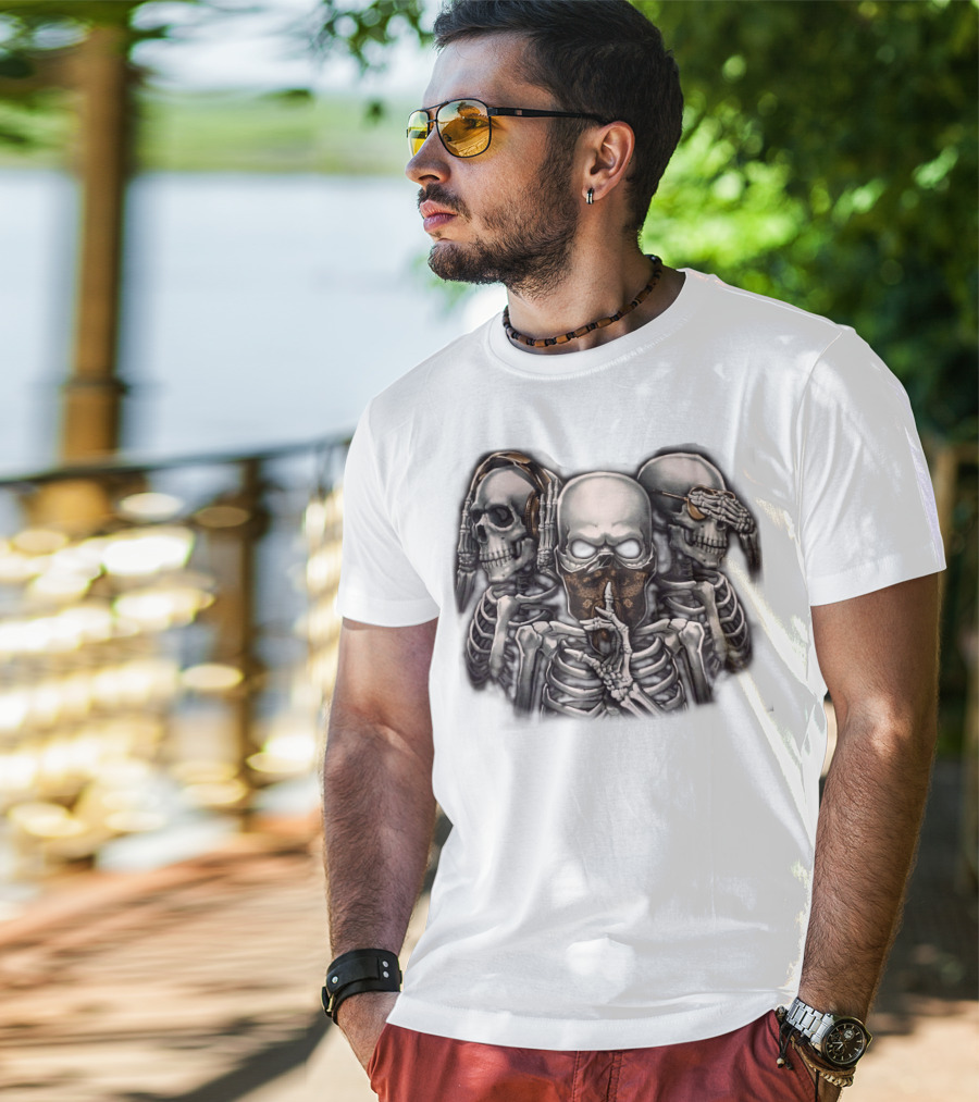 Skull Skeletons With Headphones And Bandana T-Shirt