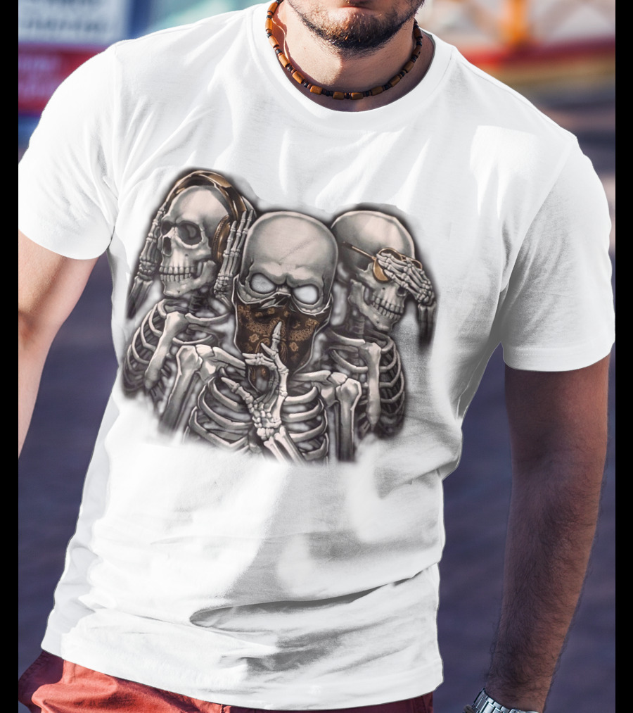 Skull Skeletons With Headphones And Bandana T-Shirt
