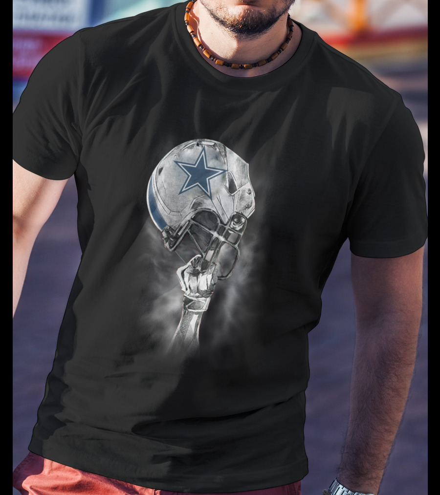 Dallas Cowboys Star Emblem On Raised Football Helmet T-Shirt
