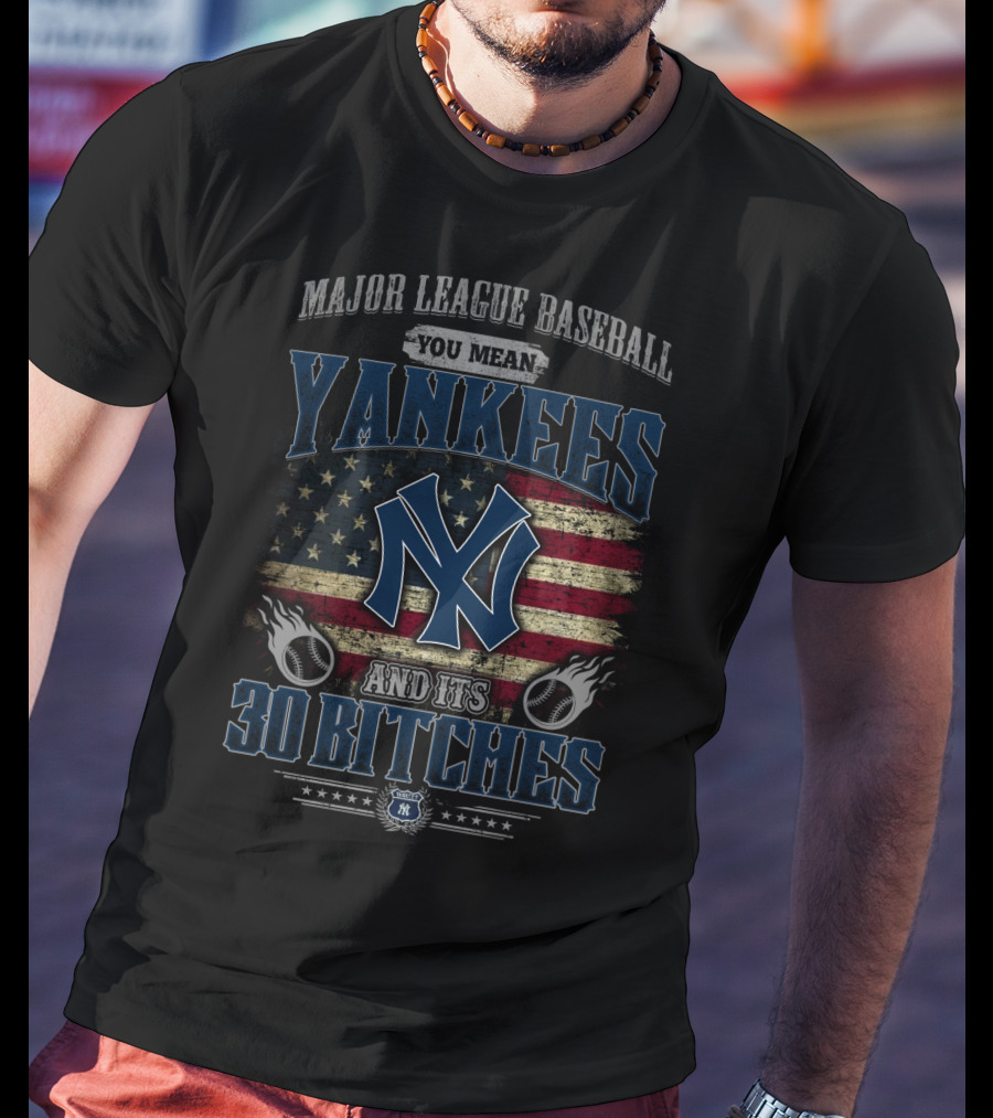 Major League Baseball Yankees American Flag 30 Bitches T-Shirt