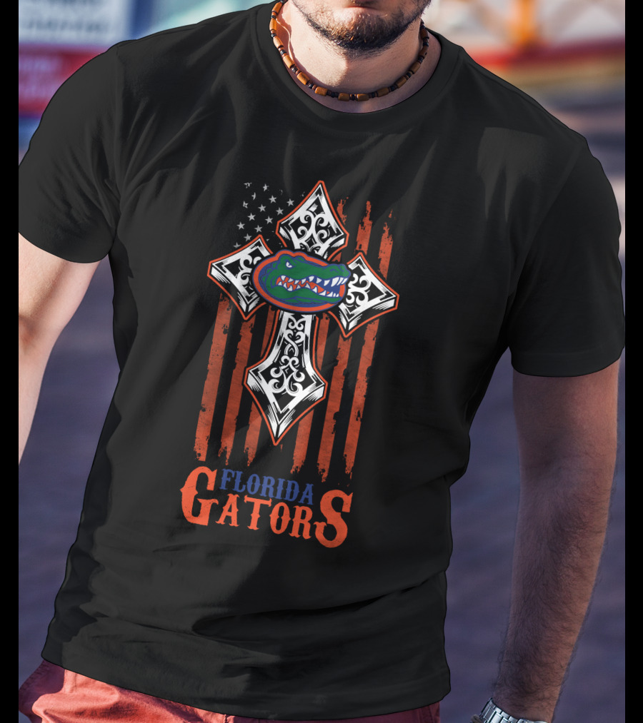Florida Gators Cross American Flag Stars And Stripes T-Shirt