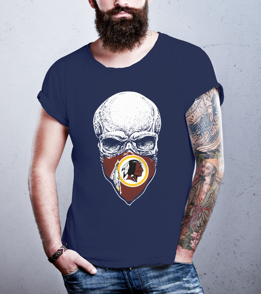 Skull With Washington Redskins Logo Bandana T-Shirt
