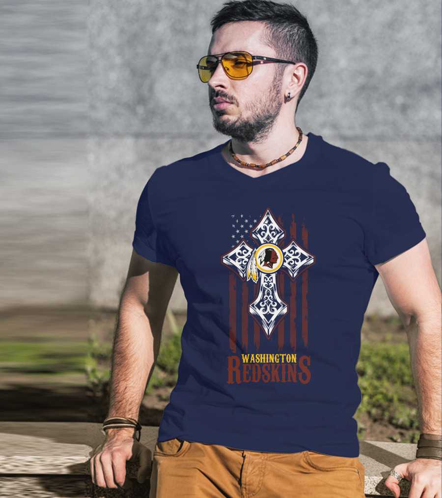 Washington Redskins Cross American Flag T-Shirt