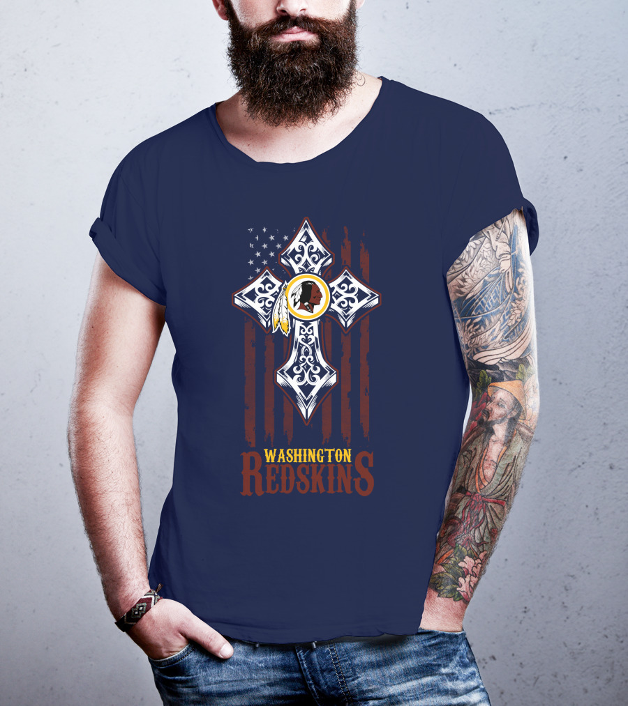 Washington Redskins Cross American Flag T-Shirt