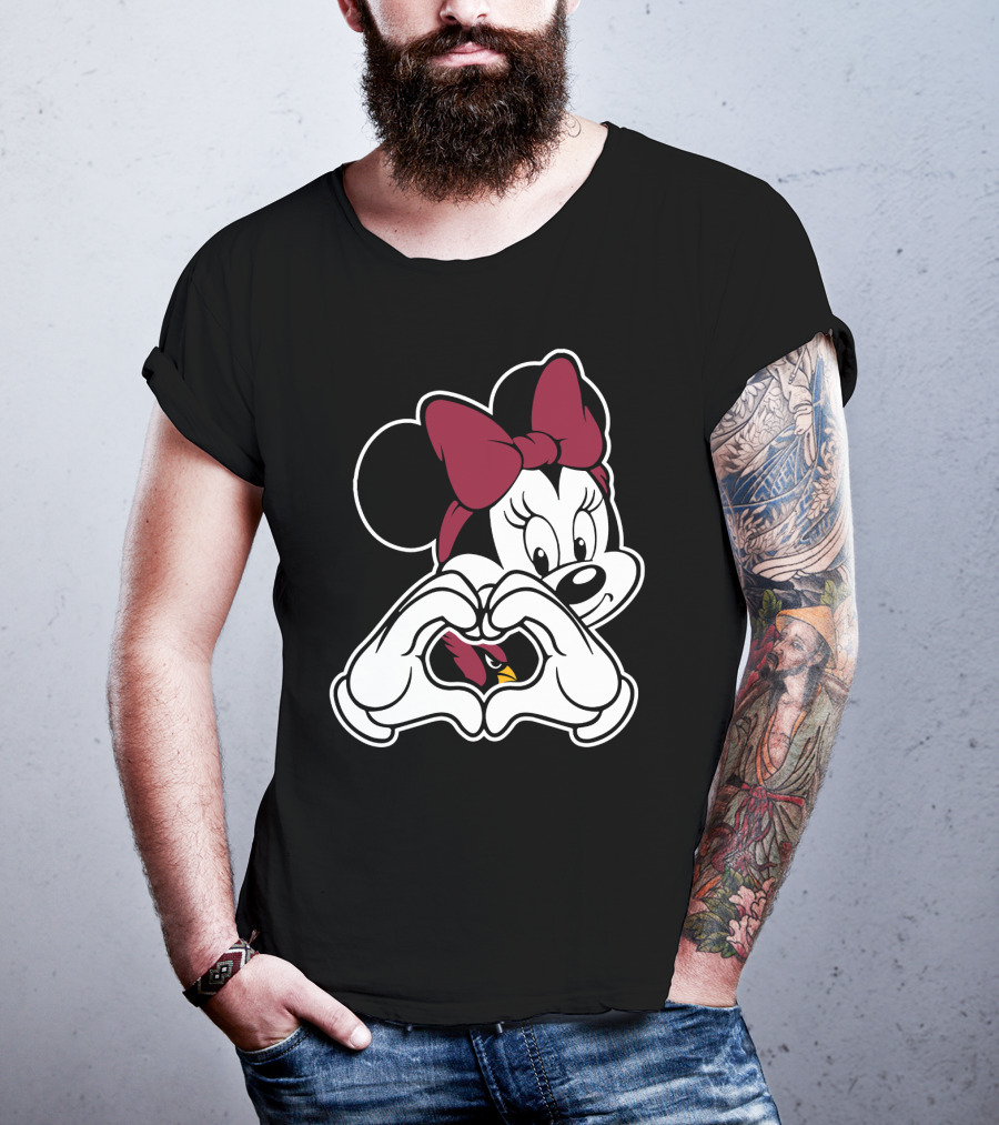 Cardinals Fans Love Minnie Mouse Hand Heart Bow T-Shirt