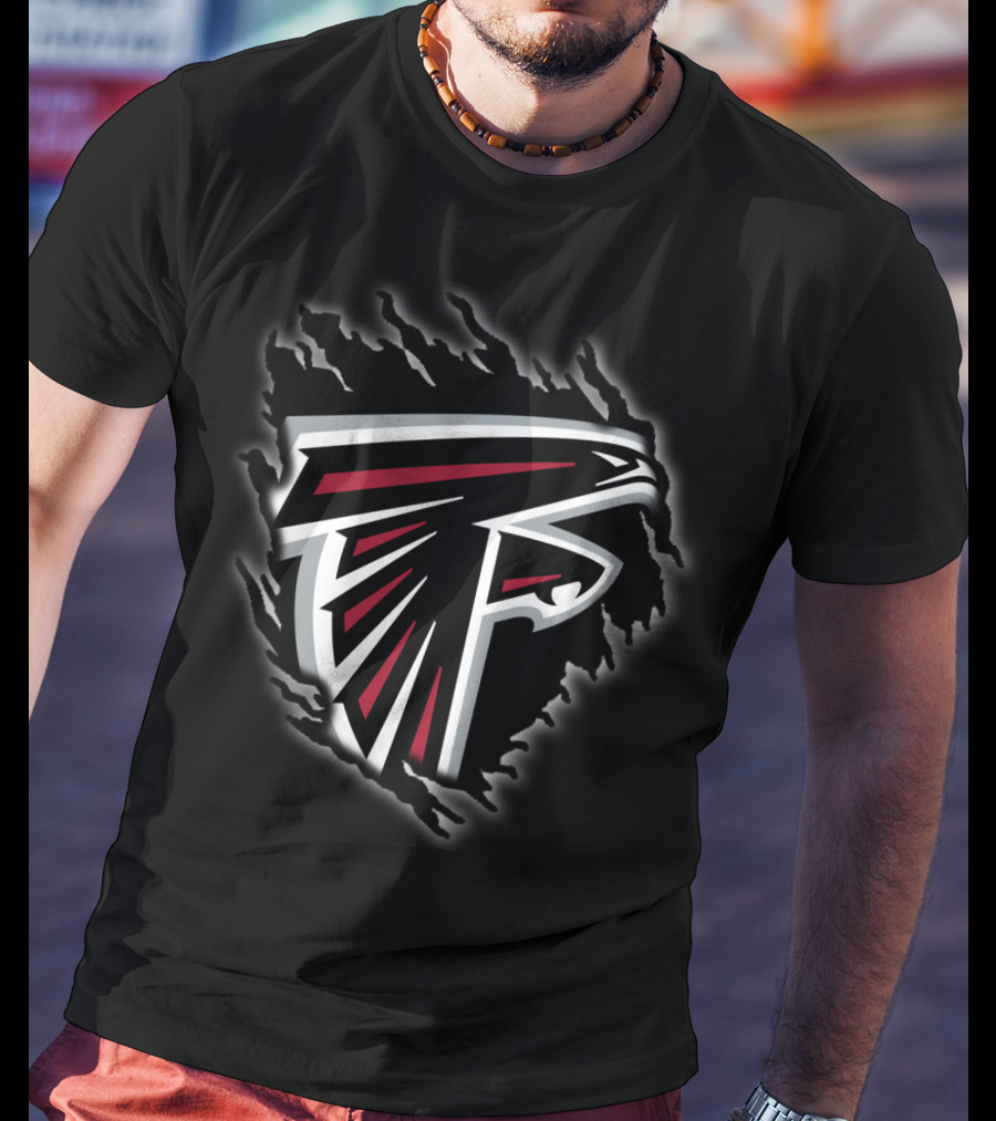 Atlanta Falcons Nfl Logo Black And Red Tear Effect T-Shirt